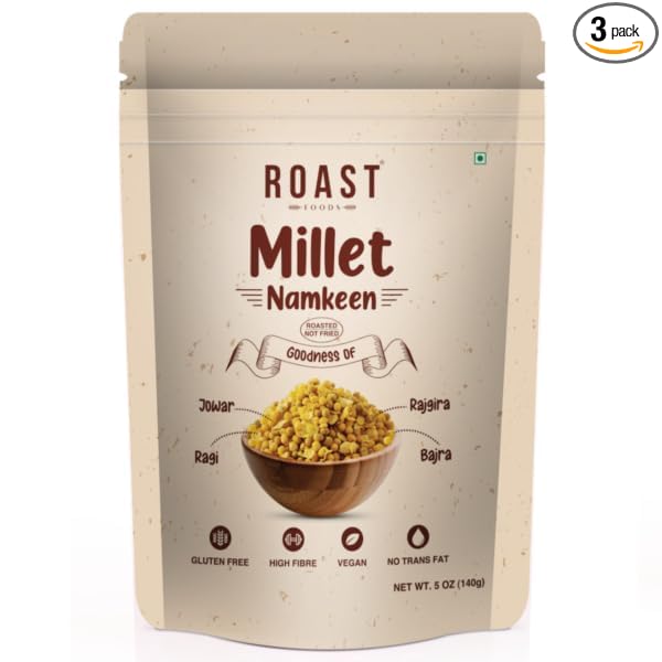 ROAST FOODS Millet Namkeen 140g Pack of 3 | Healthy Wholesome Snack with Nutritious Millets | Vegan, Gluten-Free, High Fibre & Cholesterol-Free | Crunchy Roasted Munch for Tea-Time, Office & Travel