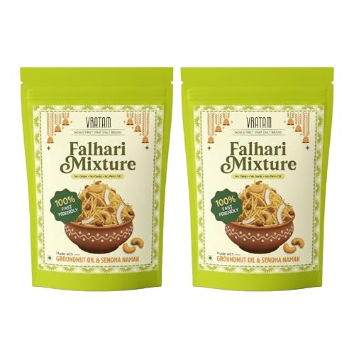 Vratam Falhari Trail Mix | Healthy Homemade Namkeen for Diet | No Onion No Garlic No Palm Oil | Guilt Free Snacks made in Groundnut Oil | Sweet and Salty Mixture for Home | 190G (pack of 2)
