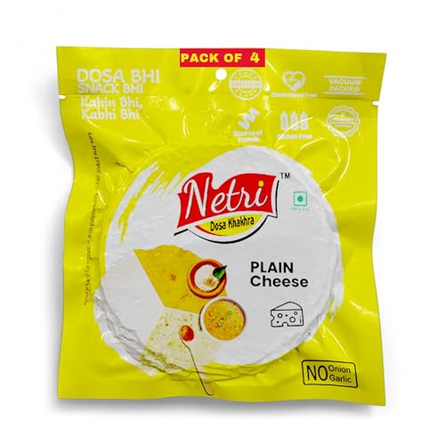 Netri Cheese Dosa Khakhra - 50 gms each, Pack of 4 | Ready to Eat Traditional Khakhra Snacks | Gluten Free Khakhras | Vacuum Packed Khakra Fresh Gujarati Snacks with No Onion & No Garlic | Roasted Dosa Khakhras