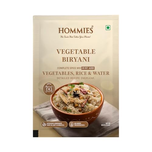 Hommies Vegetable Biryani Masala Spice Mix | Ready to Cook in 15 mins | Just Add Rice and Water | Serves 4 | Fragrant and Spicy Rice | No Preservatives | 50 gm each (Pack of 4)