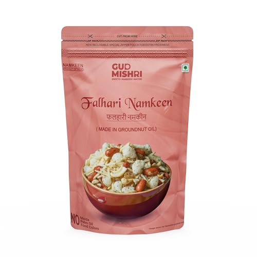 Gud Mishri Falahari Namkeen 380 Gm | Navratri Special Vrat Snack Mix | Healthy Upwas & Fasting Namkeen | Made with Groundnut Oil | No Onion, No Garlic, No Palm Oil | Crispy Khatta Meetha Farali Mixture