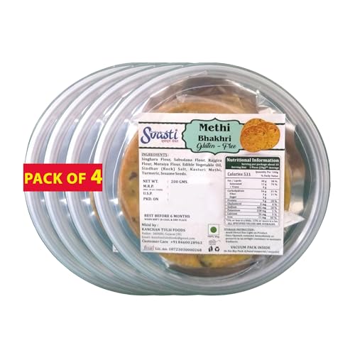 Svasti Dry Methi Bhakhri Snacks - 200 gms (Pack Of 4)| Roasted Healthy Gujarati Snacks | No Maida | No Artificial Colours | No Onion & No Garlic | Vacuum Packed | Gluten Free