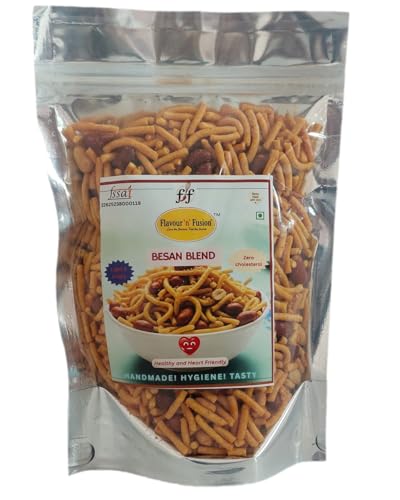 FLAVOUR N FUSION Besan Blend Namkeen | Crispy and Crunchy Savoury Snack | NO Onion NO Garlic | Handmade and Hygienically Prepared | No Artificial Colors or Flavours | Freshly Packed | 250 gm