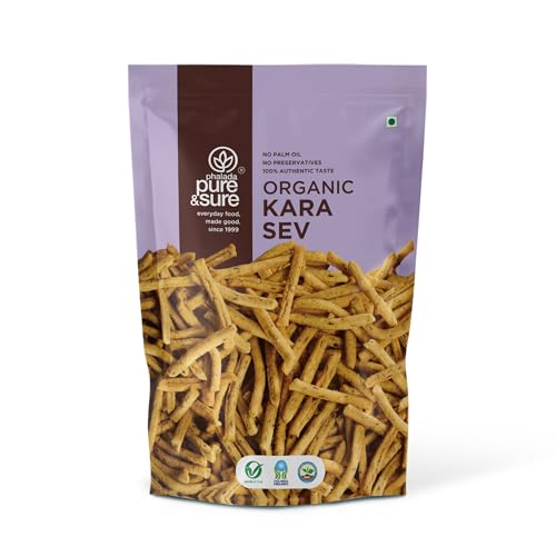 Pure & Sure Organic Kara Sev 100gm (Pack of 1) | Delicious Crunchy Namkeen & Snacks | Ready to Eat Tea Time Snacks, Cholesterol Free, No Trans Fats, No Preservatives