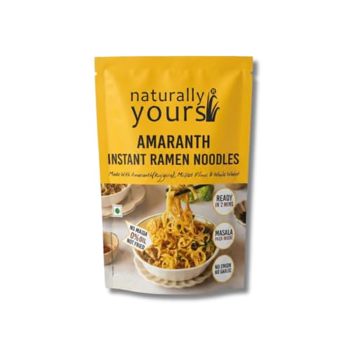Naturally Yours Amaranth Instant Ramen Noodles | Amaranth, Millet & Whole Wheat | High Protein | No Maida, No MSG, Not Fried | No Onion No Garlic, Jain Friendly | Ready in 2 Minutes | 175g Pack
