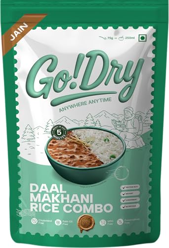 Go!Dry Jain Dal Makhani Rice Combo | Ready to Eat Indian Meal | No Onion No Garlic | No Preservatives & No Palm Oil | 80g