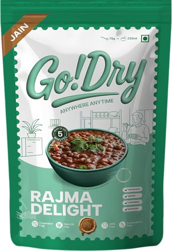 Go!Dry Jain Rajma Delight | Ready to Eat Indian Meal | No Onion No Garlic | No Preservatives & No Palm Oil |75g