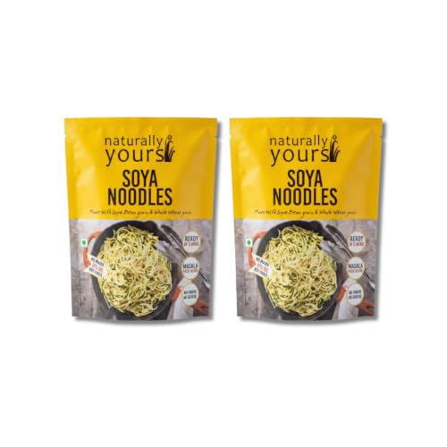 Naturally Yours Soy Hakka Noodles | Soybean & Wheat Protein | No Maida, No Onion No Garlic, Jain Friendly, Vegan, Preservative Free, No MSG | High Protein & Fiber | Tastemaker Inside | 180g Pack of 2