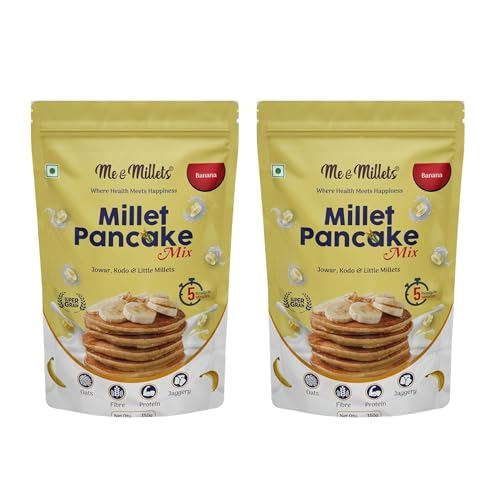ME & MILLETS Banana Flavor Millet Pancake Mix (150g X 2) Sweetness Of Jaggery, No Maida, No Wheat, No Preservatives, Vegetarian, Eggless, Healthy Breakfast for Family (Jain Friendly)