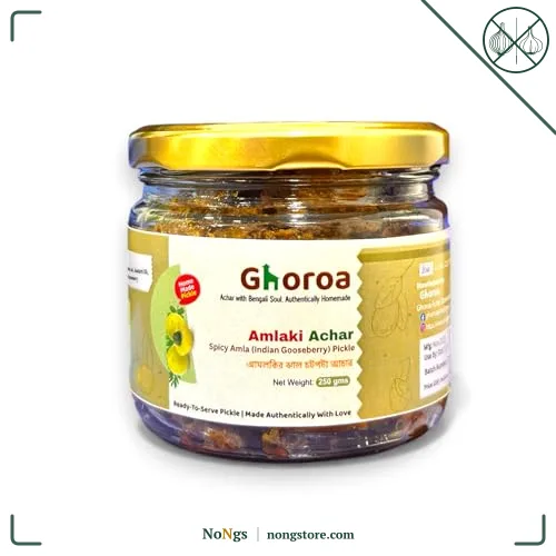 Amla (Amlaki) Achar by GHOROA - Jhal Chatpata | Authentic Homemade Bengali Spicy Indian Gooseberry/Amlaki Pickle in Mustard Oil | 250 g| Seedless Amla Pickle Without Onion & Garlic | Less Oil, Preservative-Free Indian Gooseberry Pickle