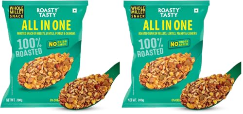 Roasty Tasty All in One | No Onion No Garlic Roasted Namkeen Mix | Healthy Indian Snack with Peanuts, Millets, Dry Fruits | All in1 Mixture Non Fried Mixure | 200 g | Millet Namkeen for Diet