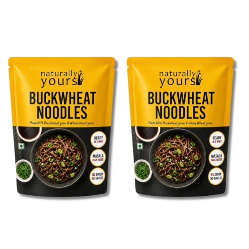 Naturally Yours Buckwheat Soba Hakka Noodles | Kuttu Atta & Whole Wheat | No Maida, No Onion No Garlic, Jain Friendly, Vegan, Preservative Free | Tastemaker Inside | Healthy Noodles | 180g Pack of 2