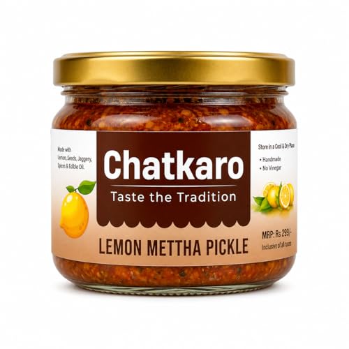 Chatkaro Lemon Pickle with Jaggery 250g | Indian Homemade Nimbu ka Achar with No Onion & Garlic | Sweet & Sour | Traditional Grandma-Style Recipe | Organically Processed | Homemade Achar Traditional Indian Style | Store in Glass Jar | Made With Jaggery | No Sugar | No Chemical Preservatives | No Vinegar