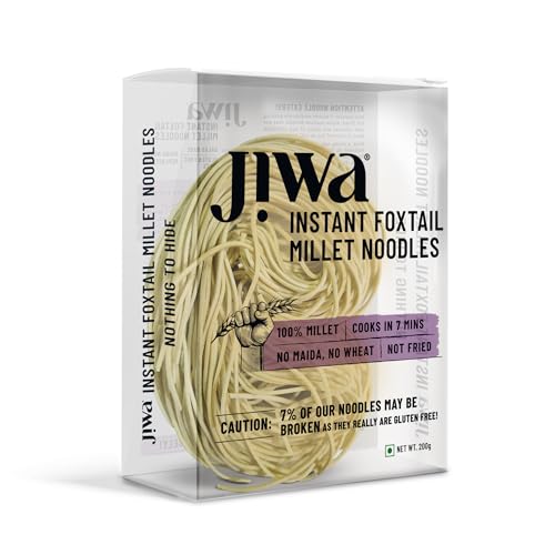 Jiwa Instant Foxtail Millet Noodles | Hakka Noodles | Cooks in 7 minutes | Ready to Cook | 100% Millet | No Maida, No Atta | Not Fried | Gluten Free | 200 g