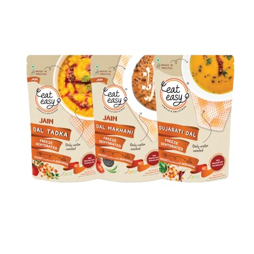 Eat Easy Ready To Eat Jain Dal Combo of 3- Dal Makhani, Dal Tadka, Gujarati Dal | Just Add Water and Cook | Delicious Instant Food | High Protein & Fiber, Freeze Dehydrated Healthy Instant Travel, Camping, Trekking, Hostel Food