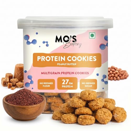 Mo’s Peanut Butter Protein Cookies – 150g | 27 G protein per 100g serve | Mini Cookies | Multigrain, Plant-Based Snack with Ragi, Oats, Barley & Jaggery | No Palm Oil, No Maida, No Refined Sugar