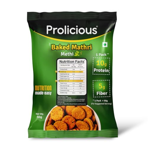 Prolicious Baked Methi Mathri | 10g Protein | Healthy | Ready to eat | Traditional Indian Savoury Snack | Ideal for weightloss | No Palm Oil, NO Transfat | 50g
