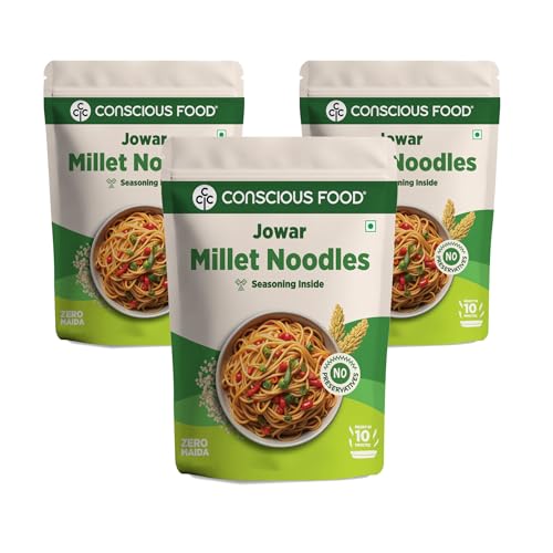 Conscious Food Millet Noodles | 162g | Pack of 3 | No Preservatives | No Maida | No Msg | No Artificial Colors or Flavors, No Trans Fat & Cholesterol