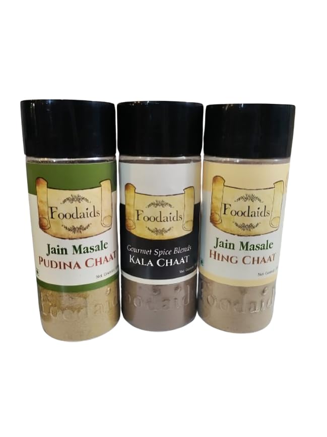 Foodaids Jain chat Masala Combo Pack of 3(300gm) - Pudina Chaat Masala, Hing Chaat, Kala Chaat No onion, No garlic. Navratri Special.