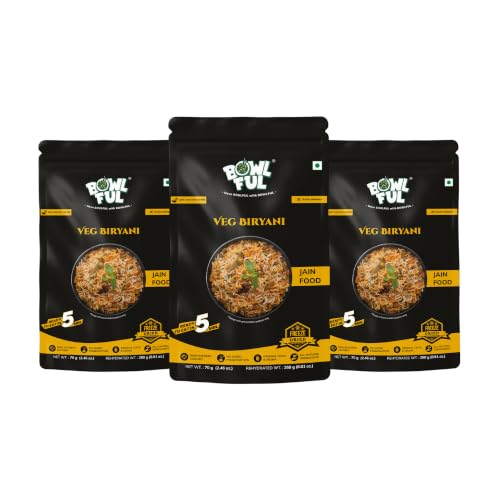 Bowlful Jain Veg Biryani, 70 GMS,Pack of 3, Rice with Rich Raw Spices. 100% Natural, Freeze Dried Food