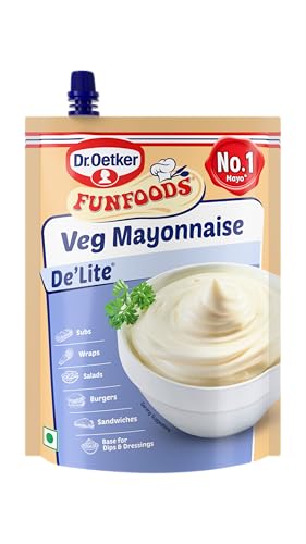 Dr. Oetker FunFoods Veg Mayonnaise De’lite 750g | Low Calorie Eggless Mayo | Creamy & Light Tasting | No Cholesterol or Trans Fat | Ideal for Sandwiches, Burgers, Wraps, Salads & Dips