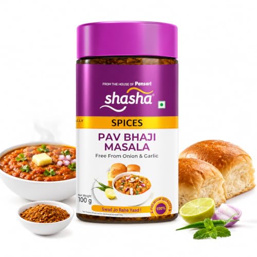 Shasha Pav Bhaji Masala 100g - Spice Mix for Authentic Pav Bhaji - No Onion or Garlic - From the House of Pansari