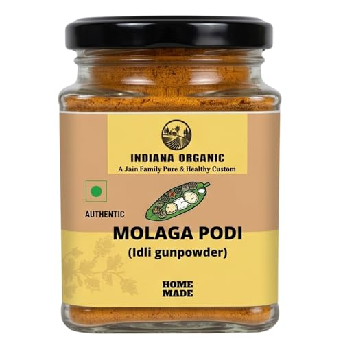 Indiana Organic Molaga Podi 150 g – Authentic Idli Gunpowder | Homemade Chutney Powder | No Onion No Garlic Jain Podi Masala | Organic South Indian Malgapodi for Dosa & Idli