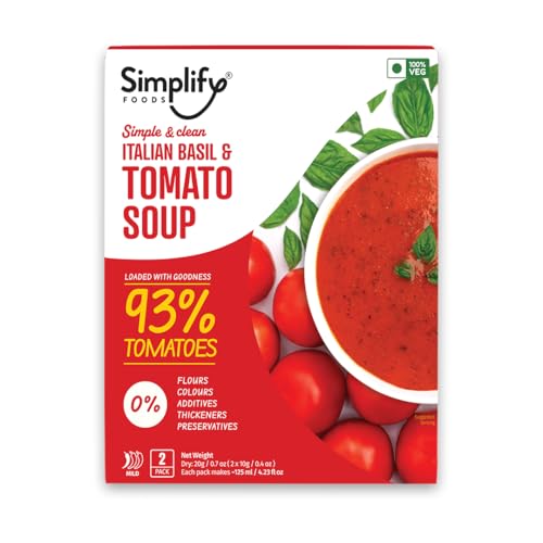 Simplify Foods Italian Basil & Tomato Instant Soup | Pack of 2 Single-Serve Sachets (Each Makes ~125 ml) | Made with 93% Real Tomato & Basil | Just Add Hot Water | Travel-Friendly | Clean Label | 0% Additives or Preservatives