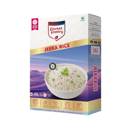 Pocket Pantry Ready to Eat Jeera Rice (Jain) | Freeze Dried |Rehydrated Wt 220gm | No Palm Oil, No Preservatives | 100% Natural | Dry Wt 80g | Serves 2 |Instant Meal