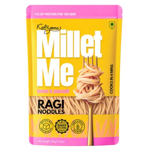Millet Me by Kuizeens Ragi Noodles - 110G (Pack of 1) |100% Millet Noodle|Protein-Rich | Easy-to-Make | Fresh & Flavourfull | No MSG |No Preservatives|Ready in Minutes | Jain | No Onion & Garlic