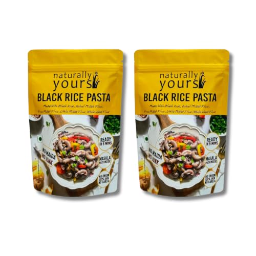 Naturally Yours Black Rice Pasta – Macaroni Made with Black Rice, Millet & Whole Wheat | High Protein, No Maida, Not Fried, No Onion No Garlic, 100% Jain Friendly | Ready in 5 Mins | 175g (PACK OF 2)