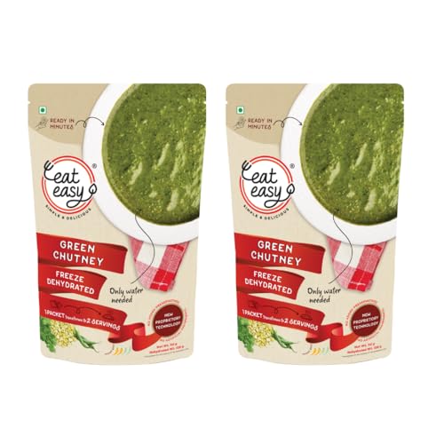 Eat Easy Ready To Eat Coriander Green Chutney- 50gm (Pack of 2) I No Grinding, Just Add Water and Cook I Tangy & Flavorful, Freeze Dehydrated Fresh Green Dhaniya Chutni Pairs well with Parathas, Sandwiches, Kebab's, Chaats & Snacks I Supports Digestion