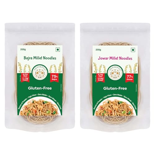SENSEFUL Bajra + Jowar Millet Noodles Combo of 2 - Gluten-Free (Zero Maida & Zero Wheat), Source of Protein, High Fibre, Low Fat, Low Sugar & Non-Fried - 200 gm each