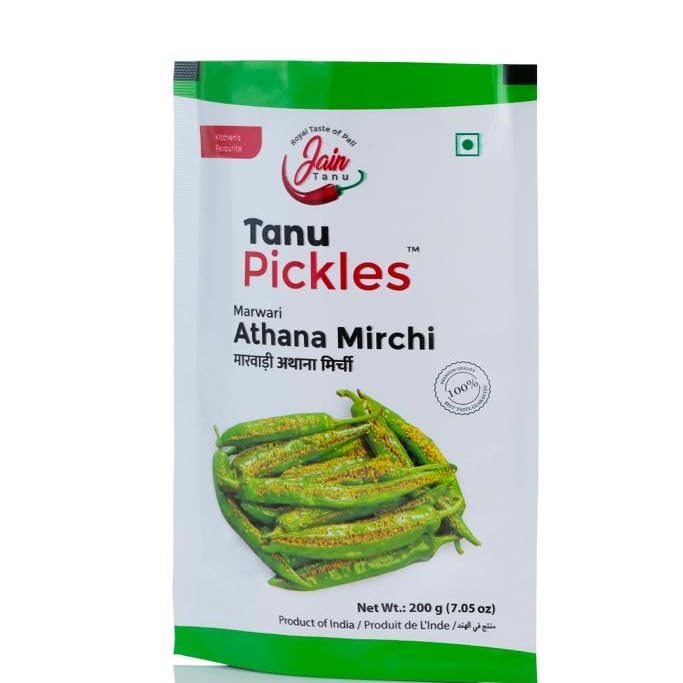 Jain Tanu Pickles Marwari Athana Mirchi Pickle 400g | Traditional Rajasthani Stuffed Green Chilli Pickle | Homemade Style Achar | Spicy & Flavorful | Ready to Eat