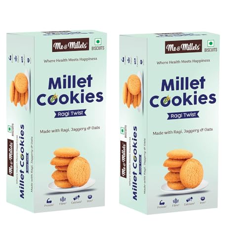 Me & Millets Ragi Twist Cookies 75g x 2 | Millet Biscuits with Jaggery | Rich in Fibre & Protein | Healthy Tea Time Snack | Crunchy Ragi Cookies | Jain Friendly