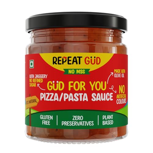 REPEAT GUD Healthy Pizza/Pasta Sauce | 100% Natural Ingredients | No MSG | No GMO | No Refined Sugar, Made With Jaggery | Made With Olive Oil | 100% Chemical & Preservative Free | GUD For Kids | 180 gm