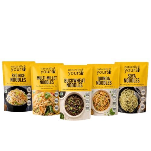 Naturally Yours Healthy Noodle Trial Pack | 5 Varieties – Multi Millet, Red Rice, Quinoa, Buckwheat & Soy | No Maida, No Onion No Garlic, Jain Friendly, Vegan | Tastemaker Inside | 900g Pack of 5