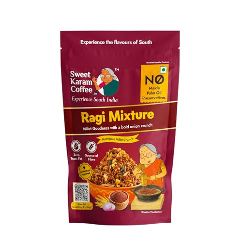 Sweet Karam Coffee Ragi Mixture - 95g | No Palm Oil or Preservatives | Authentic South Indian Savory Snack | Crispy Tea-Time Namkeen | Healthy Millet Mixture