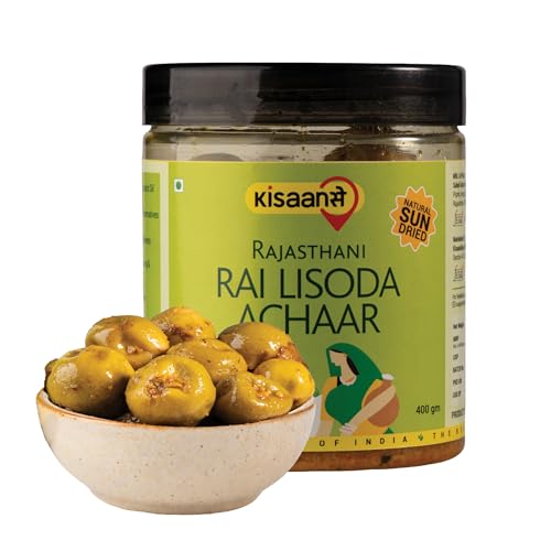 KisaanSay Indian Olive and Rai Pickle| Raai Lisoda ka achaar | Rai Lisoda achar | 400 GM | Traditional Spicy & Tangy | No Preservatives, No Vinegar | Made in Pure Mustard Oil | Sun-Dried | Homemade Taste | Plastic Jar | No Onion & No Garlic | jalpai | lasora | lasoda | Glue Berry and Mustard Pickle |