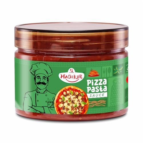 MADHUR Pizza Pasta Sauce - 300g Jar - Authentic Tomato-Based Italian Style Sauce - No Onion No Garlic - Tangy & Savoury Flavour - Ideal for Pizza, Pasta, Dips - 100% Vegetarian - Made in India