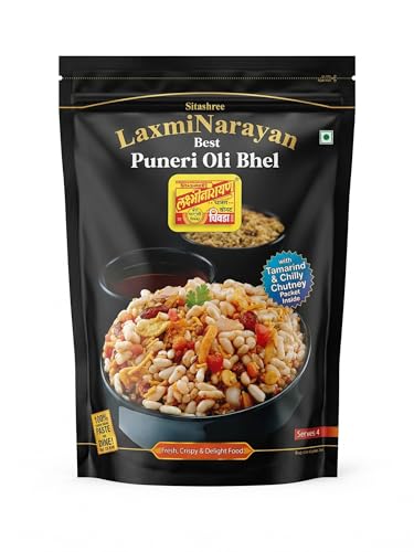 Sitashree LaxmiNarayan Best Puneri Oli Bhel, Ready to Use, with Tamarind and Chilly Chutney, Serves 4, no garlic so use as jain bhel also
