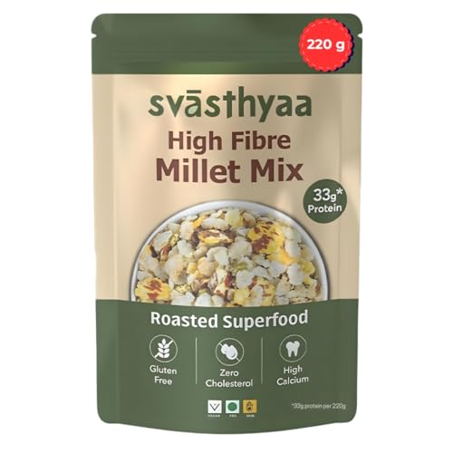 Svasthyaa High Fibre Millet Mix | Roasted Chivda Namkeen with Jowar, Chana Jor, Moong Jor & Corn Flakes | Healthy Ready to Eat, Sugar Free, Gluten Free, Diabetic Friendly Jain Snack | Protein Rich 220g - Pack of 1