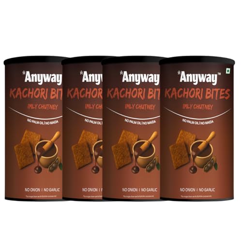 Anyway Kachori Bites Imly Chutney | No Maida No Palm Oil | Multigrain Snack | Kota's Bold Street Kachori in a Pack | Sweet Tangy Flavour | No Onion No Garlic | | Anytime Snack (120g - pack of 4, Imly Chutney flavor)