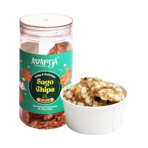 Avarya Assorted Sago Chips | Classic Salted Sabudana Chips | Crispy & Fresh Indian Snack | Falhari Friendly | 100% Vegetarian | Light & Crunchy Tea Time Munchies | 125gm | Pack of 1