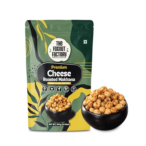 The Foxnut Factory Cheese Roasted Makhana 100g (3.53oz) – Crunchy and Tasty Fox Nuts (Lotus Seeds), Ready-to-Eat, Gluten-Free Vegetarian, Plant Based, Not Fried Healthy travel friendly Snack Brand: The Foxnut Factory