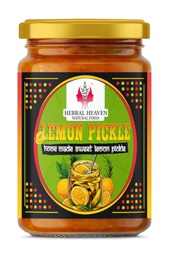 Herbal Heaven NATURAL FOOD Homemade Lemon Pickle 100gm | Sweet & Sour Nimbu Ka Achaar | Authentic Lime Pickle with No Onion No Garlic | Natural Ingredients with No Artificial Preservative