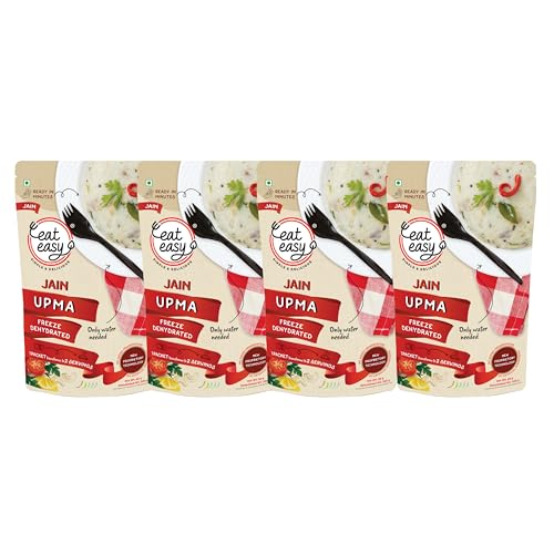 Eat Easy Ready To Eat Jain Upma, 85gm of 1 Pack, Instant Food, Indian Meal, Travel Food, No Preservatives, No Added Artificial Colours & Flavours, Just Add Water and Cook (Pack of 4)