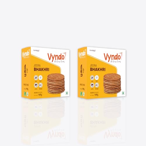 Vyndo Jeera Bhakhri - Pack of 2 (180 gm each), Millet Snacks, Healthy Snacks, Gluten free, No wheat, Best Fasting (Upwas) Snack, Diet friendly