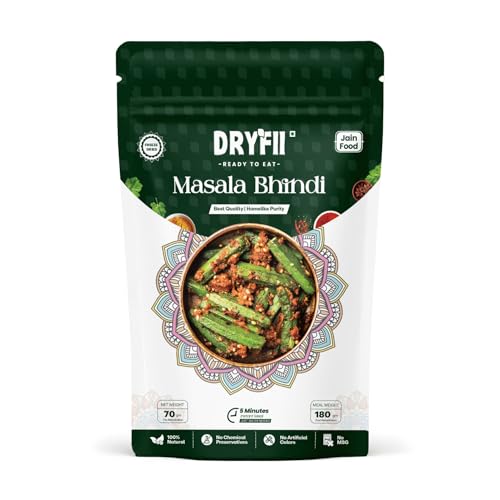 Dryfii Ready-to-Eat Instant Jain Masala Bhindi | Pure Veg | Freeze Dried | No Onion, No Garlic | Rehydrated Weight 180 g