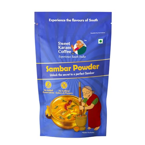 Sweet Karam Coffee Sambar Powder (Podi) – 180 grams | No Onion or Garlic | Authentic Homemade South Indian Masala | 100% Natural & Organic Ingredients | Aromatic, Healthy & Flavorful Spice Blend
